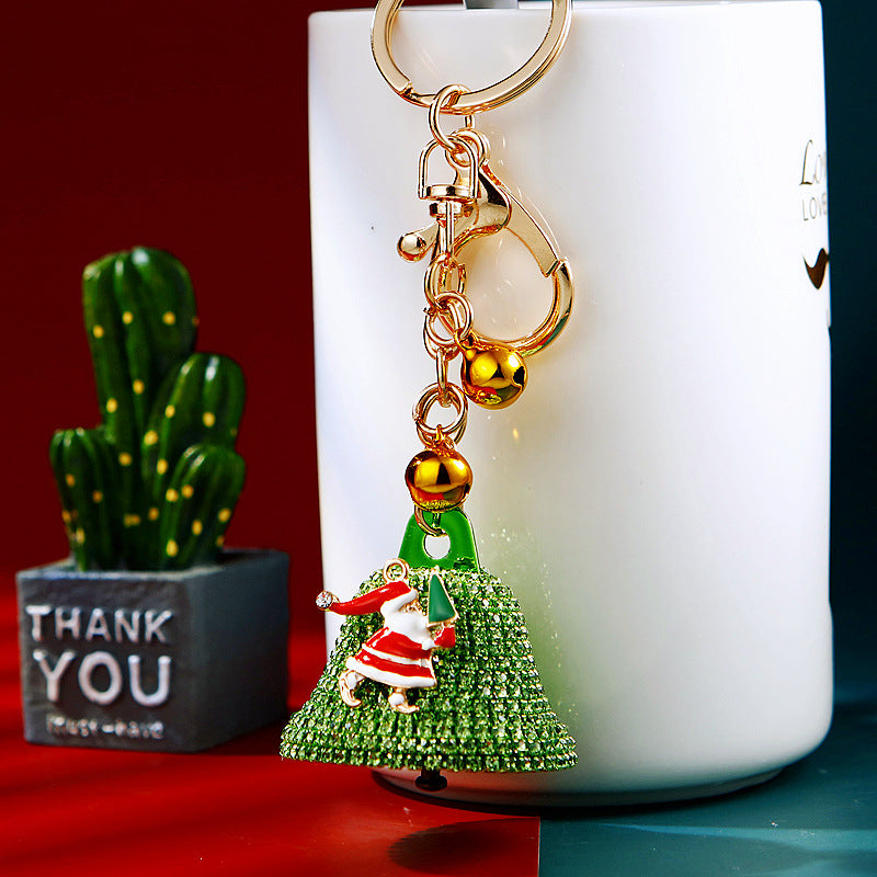 Wholesale Diamond Santa Bell Metal Keychain